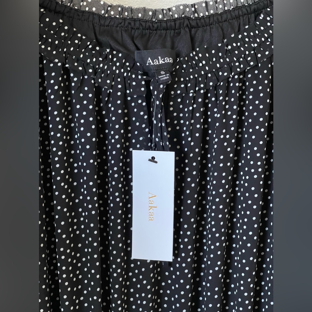 NWT Aakaa Polka Dot Black and White Ruffle Dress - Picture 2 of 6